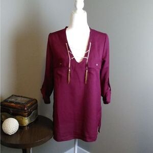 Rue21 top Maroon with Chain lace up Sz M